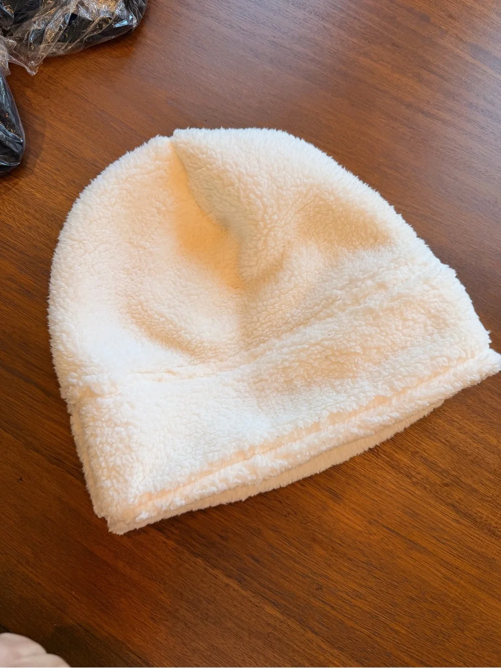 Free People Cream Sherpa Beanie with Leaf Embroidery